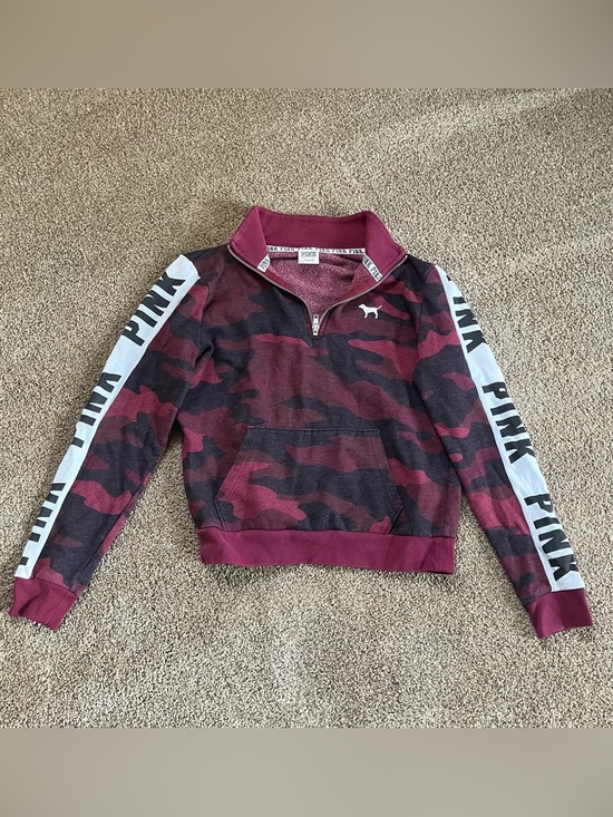 Victoria's Secret Tops - Victoria's Secret PINK Maroon & White Camo Zip Pullover